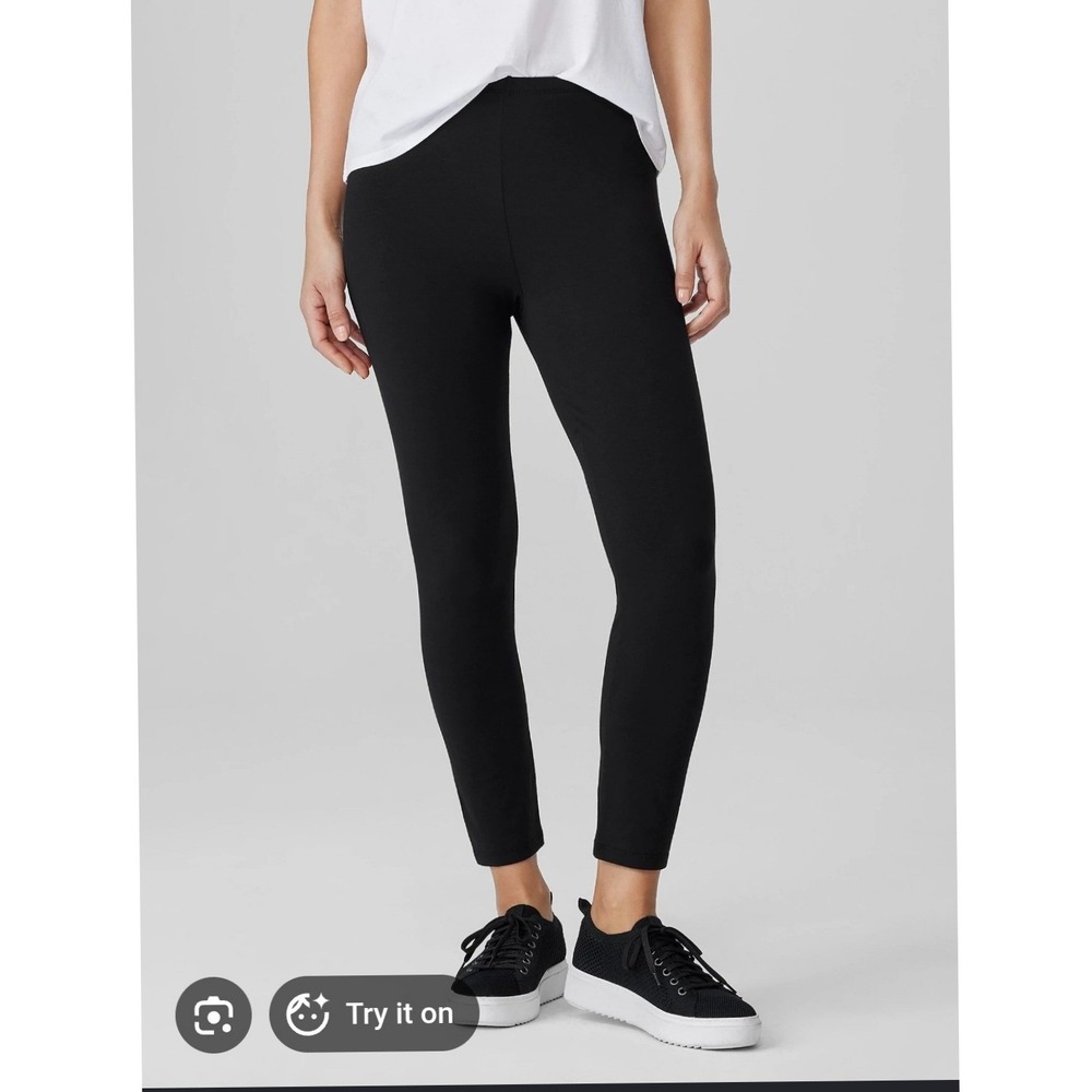 Eileen Fisher Womens Black Viscose Jersey Ankle Leggings S beach coastal luxury